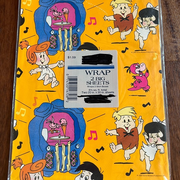 The Flintstones Baby Gift Wrap Vintage Wrapping Paper Jukebox 1988 Hanna Barbera - Picture 1 of 7